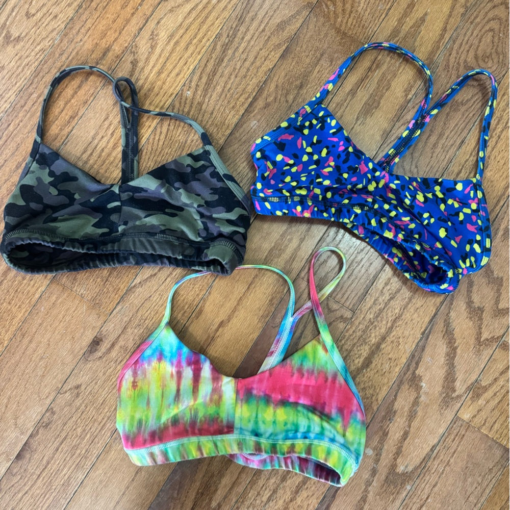 Fleo Sports Bras - Camouflage, Blue Pattern, Tie-Dye